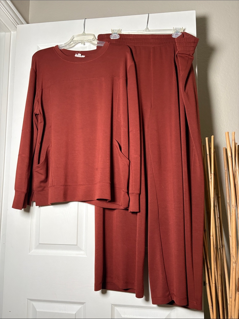 Westbound Women's Track Set in Rust Red - Long Sleeve Top & Wide Leg Joggers